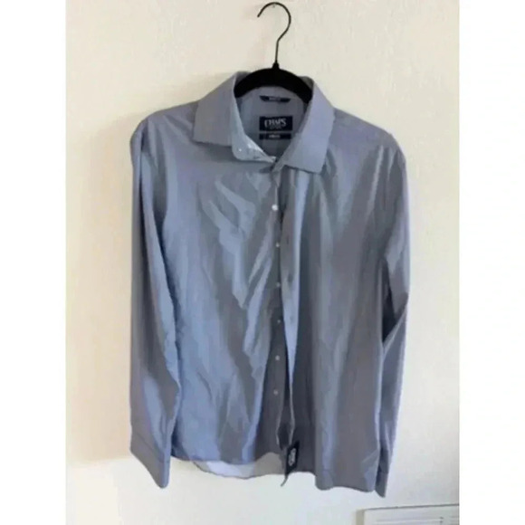 NWT Chaps White & Navy Checked Slim fit Long Sleeve golf button up - Size M - Picture 1 of 5